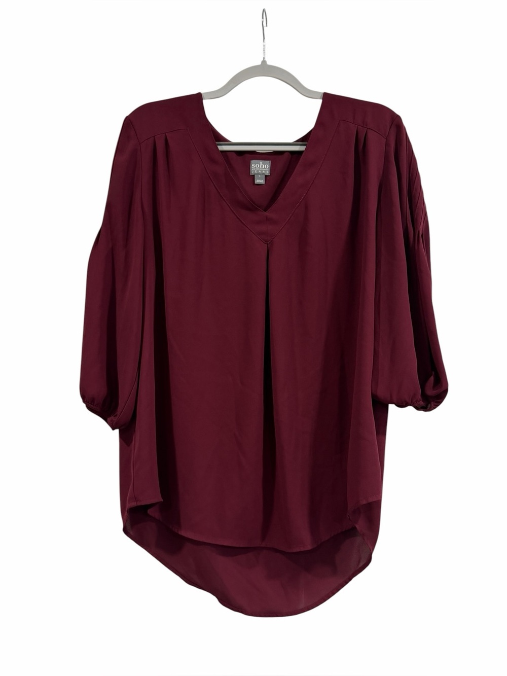 Women’s Burgundy Wine V-Neck Blouse Top Large New York & Company
